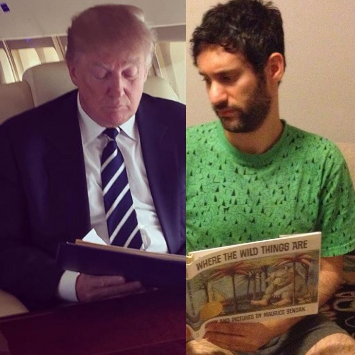 Jon Burgerman leyendo junto a Donald Trump 