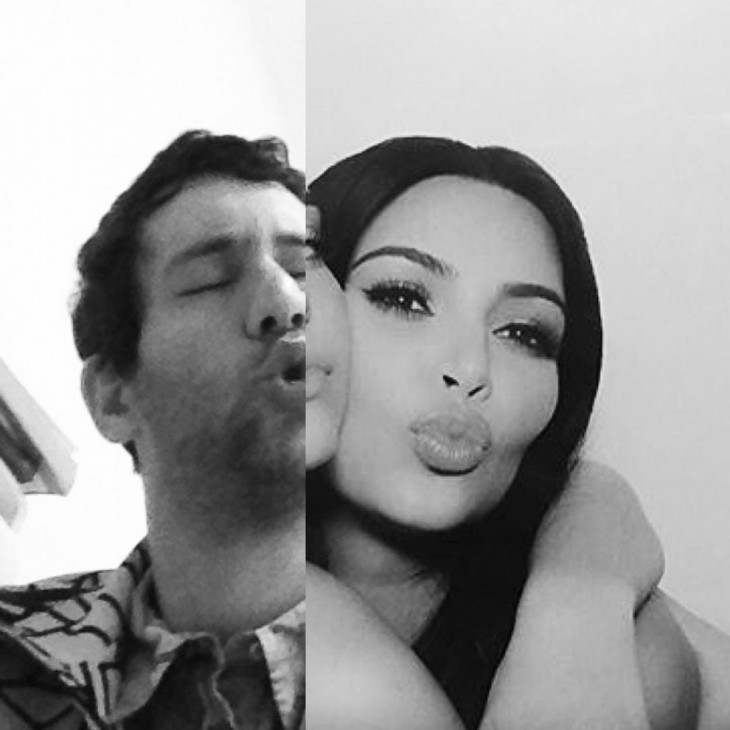 hombre junto a kim kardashian imitando su pose lanzando un beso 