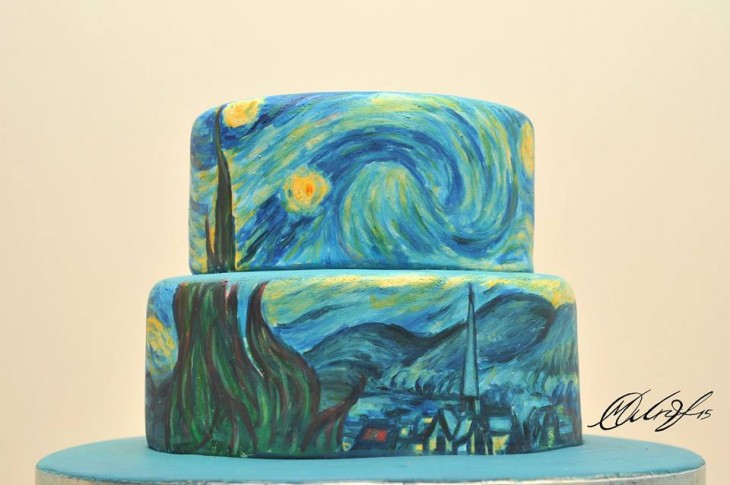 Pastel que recrea la pintura de "La noche estrellada" por Vincent Van Gogh 