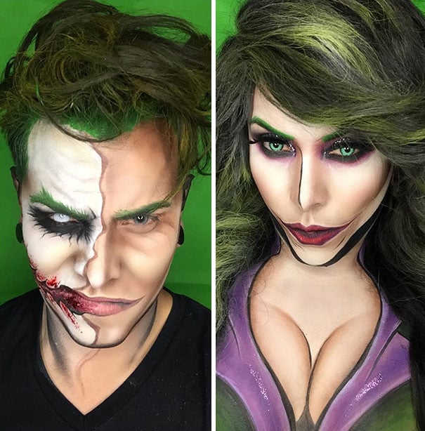 Argenis Pinal maquillado de Joker y de la mujer joker 