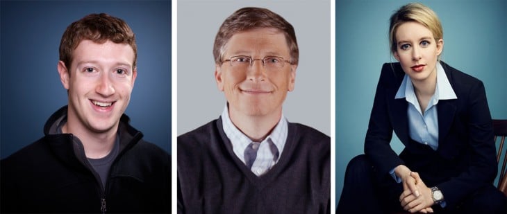 Fotografías de Mark Zuckerberg, Bill Gates y Elizabeth Holmes 