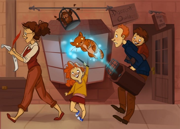 Familia Weasley conformada por Hermione y Ron de la saga de Harry Potter 