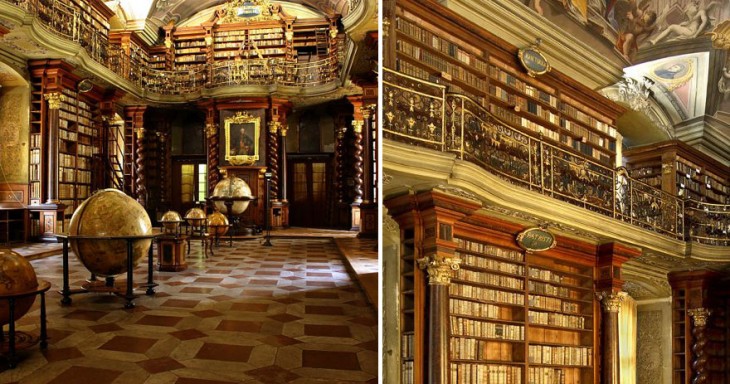 Estantes y centro de la biblioteca Klementinum, la biblioteca más hermosa del mundo 