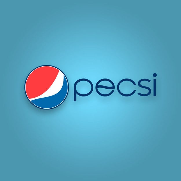 Logotipo de la pepsi con la palabra "pecsi"