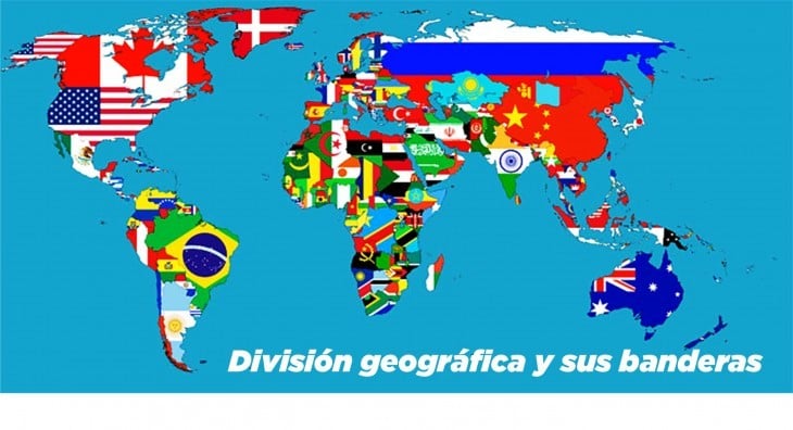 el mundo y sus banderas con división geográfica