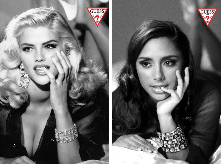 Comparación de la publicidad Guess de una chica con la modelo Anna Nicole Smith 