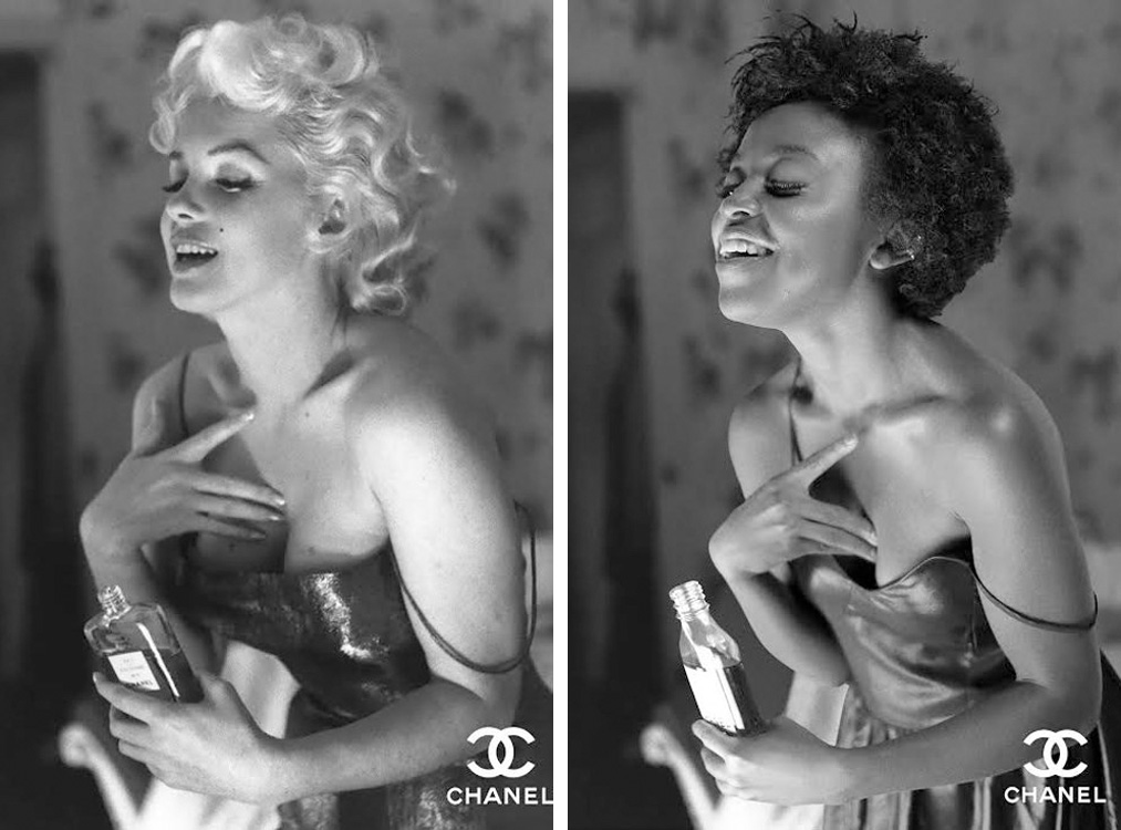 Comparación de la publicidad de Chanel no. 5 de Marilyn Monroe con una chic...