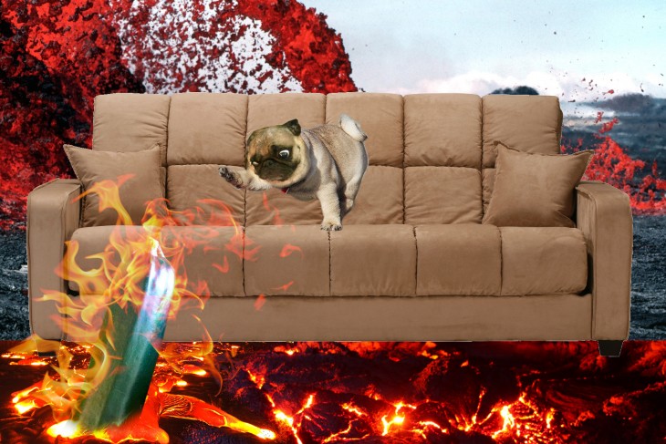 pug conintentando salvar calabaza del fuego