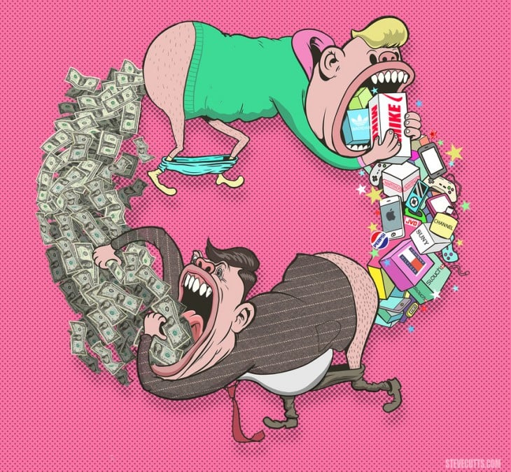 Ilustración del consumismo por Steve Cutts 