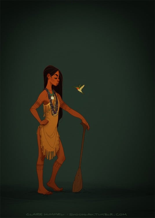 Pocahontas con un típico traje del siglo 17 según artista