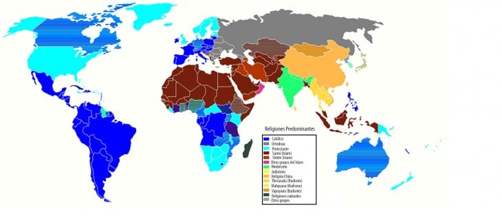 mapa de religiones predominantes