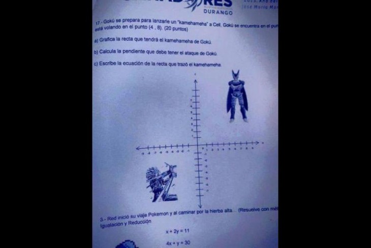 examen en donde utilizaron a figuaras de dragon ball para realizar unos calculos