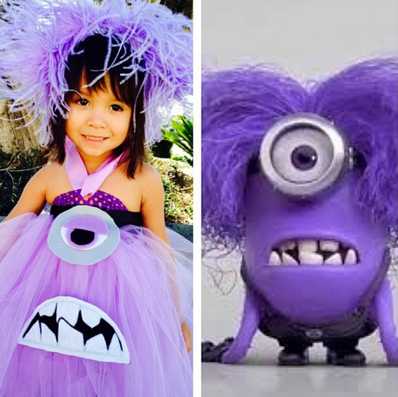 niña disfrazada de minion morado