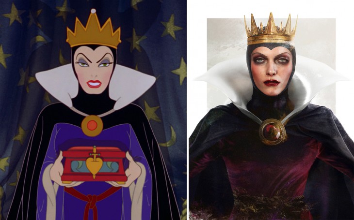Ilustración de la reina malvada en caricatura y en la vida real 