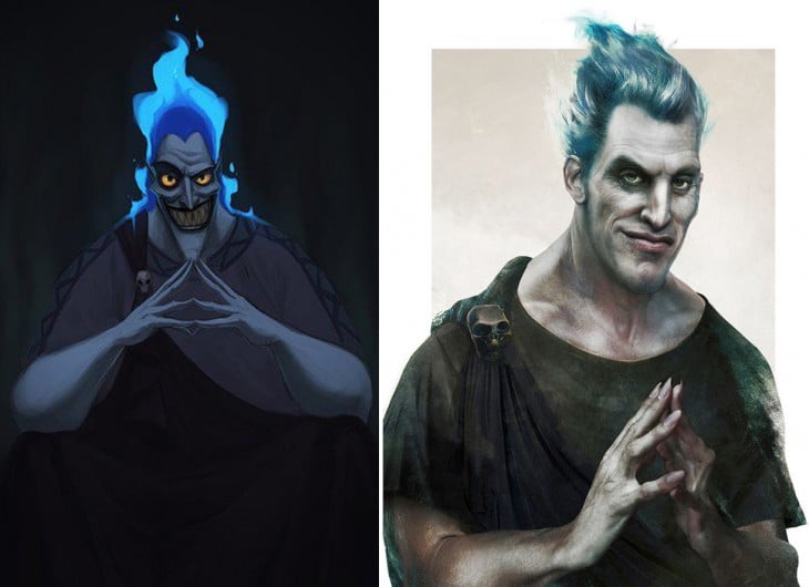 ilustraciones del dibujo animado y la vida real de Hades de la película hércules 