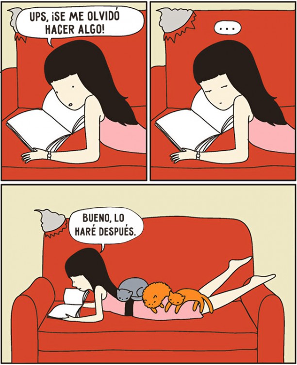 comic de como es que un gato se te sube hasta que impide que hagas todos tu demas cosas por realizar en casa