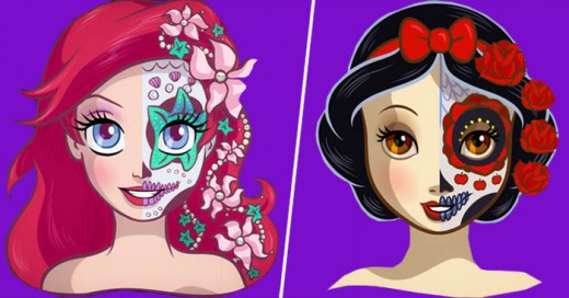 Las princesas de Disney a un estilo muy mexicano de la celebración día de los muertos