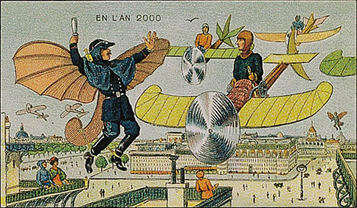ilustración de Francia en el 2000 de personas sobre unos aviones 
