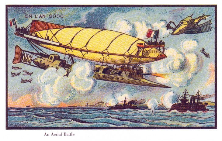 ilustración de un barco volando sobre el mar 