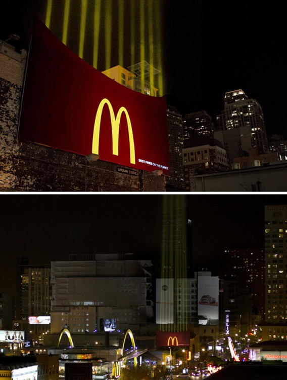 anuncio publicitario luminoso de unas papas fritas de Mc donald´s 