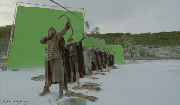 pantalla verde en una escena de la película el rey Arturo 