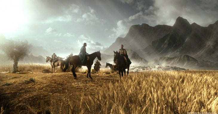 escena de personas en caballos durante la película de 300 