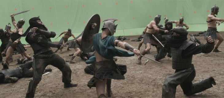 escena de pelea con pantalla verde de la película 300 