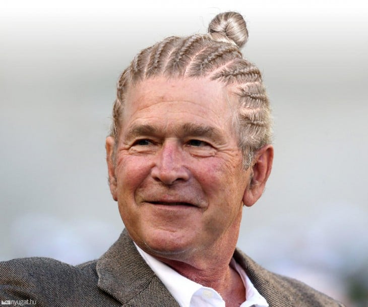 George W Bush con trencitas en el cabello y un chongo