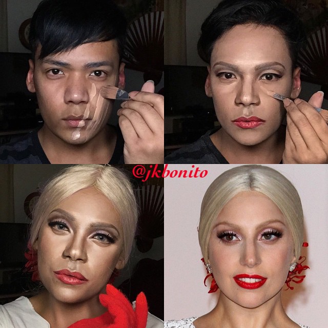 transformación con maquillaje de un chico en Lady Gaga 