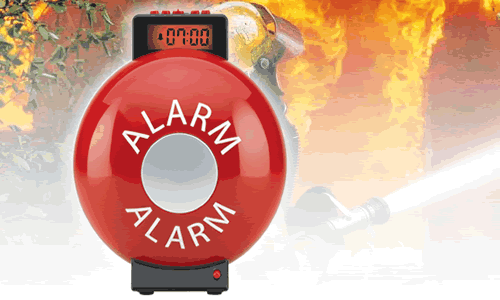 despertador con la forma de una alarma de incendio 