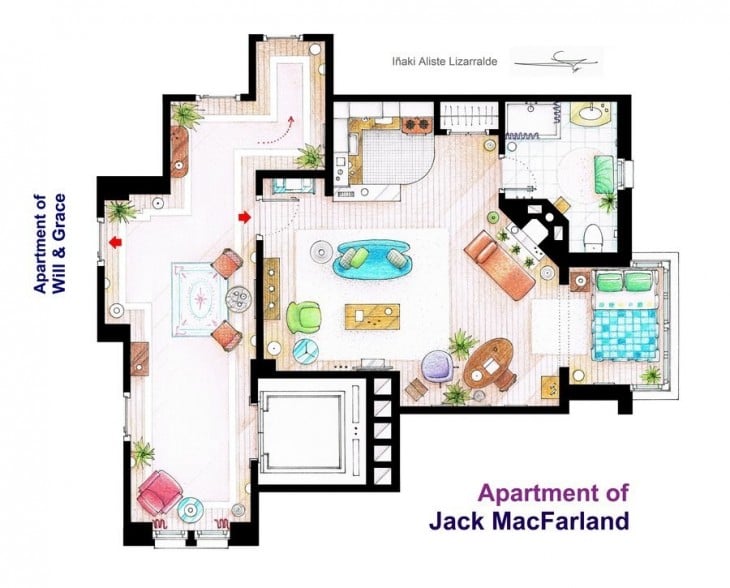 plano del departamento de Will y grace 