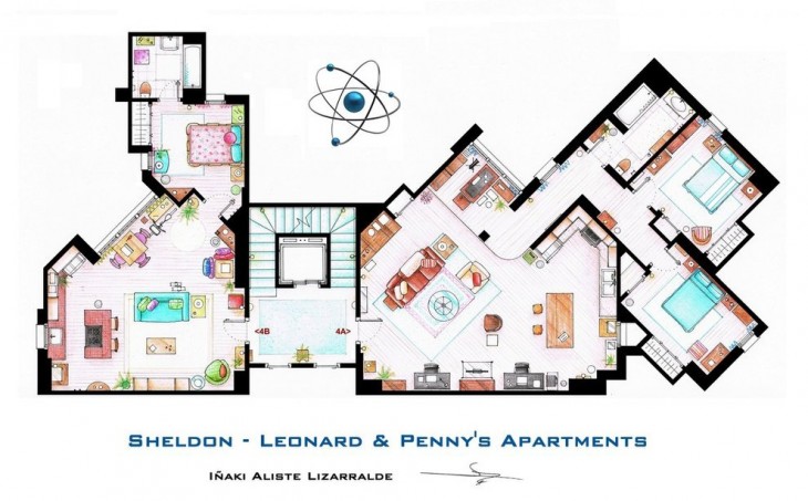 Plano de los departamentos de Leonard y Sheldon en la teoría del big bang 