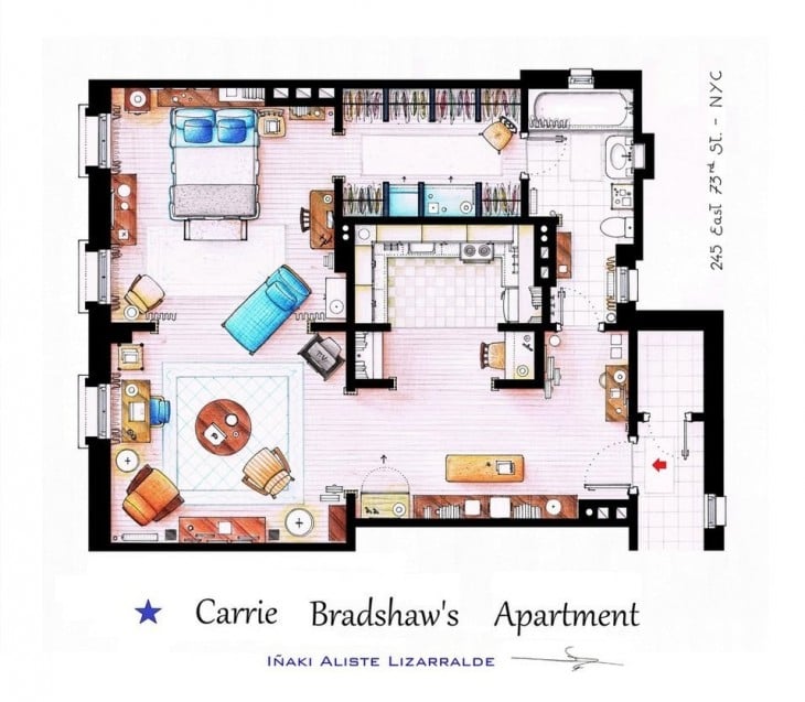 Plano del departamento de la película de Sex and the city 