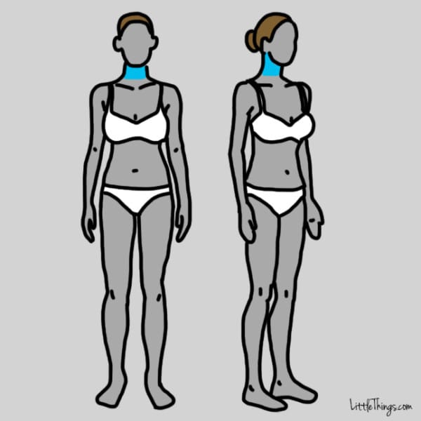 dibujo del cuerpo de una mujer donde se resalta el área del cuello 