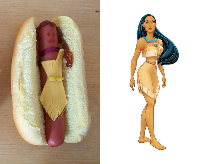 Imagen de pocahontas recreada en un hot dog 