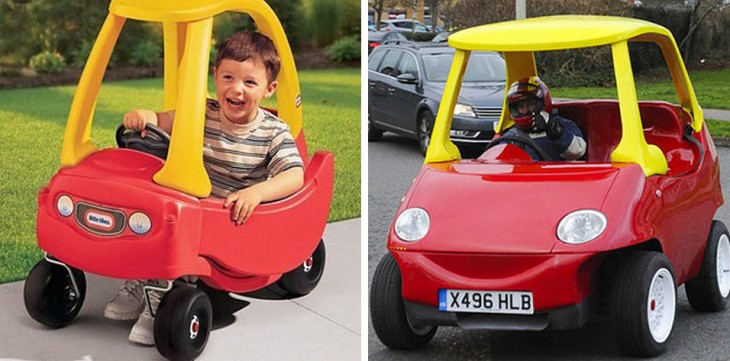 coche de juguete con su versión en tamaño real 