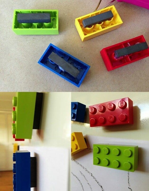 Imanes hechos con figuras de colores LEGO 