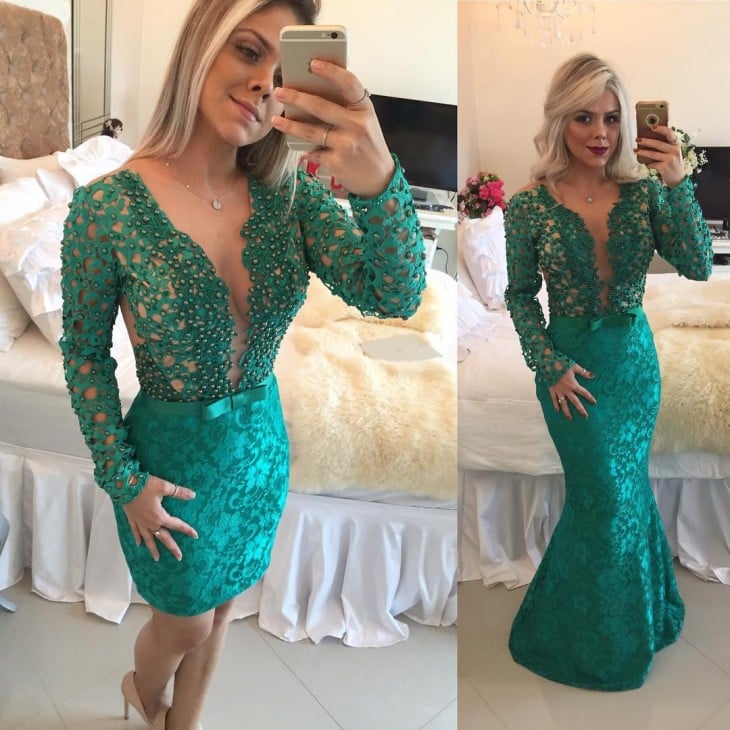 mujer luciendo su vestido en Instagram