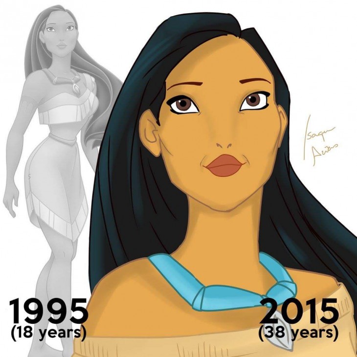 ilustración de pocahontas en el 2015 a sus 38 años 