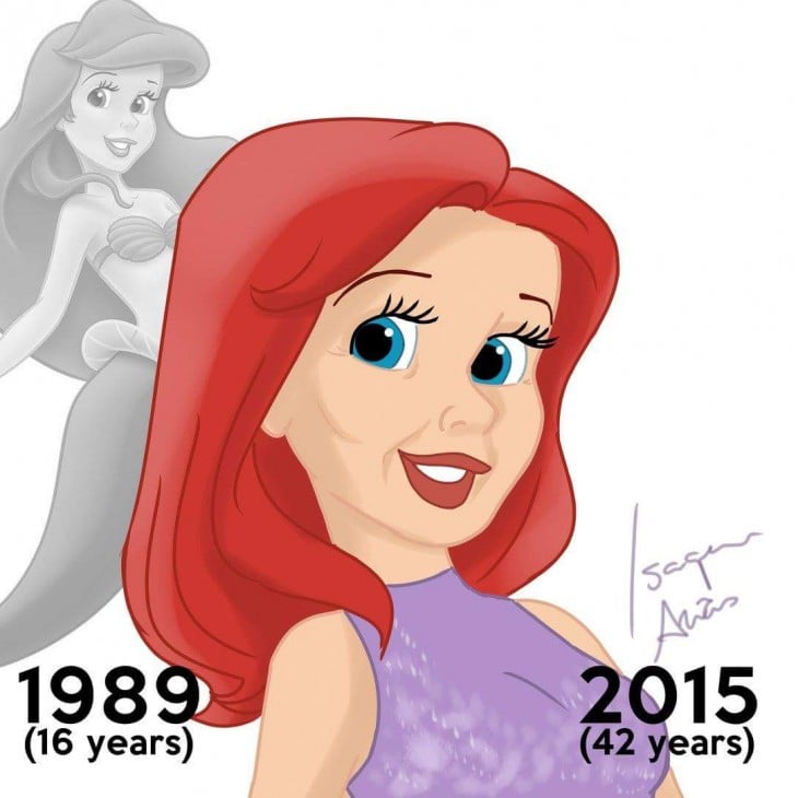 ilustración de Ariel la sirenita en el 2015 a sus 42 años 