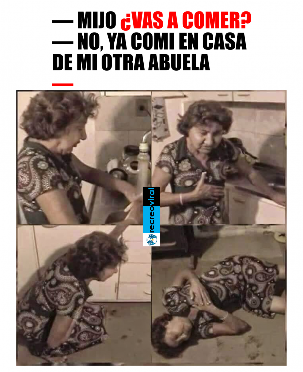 Cuando le dices a tu abuelita que ya comiste en la casa de tu otra abuela meme 