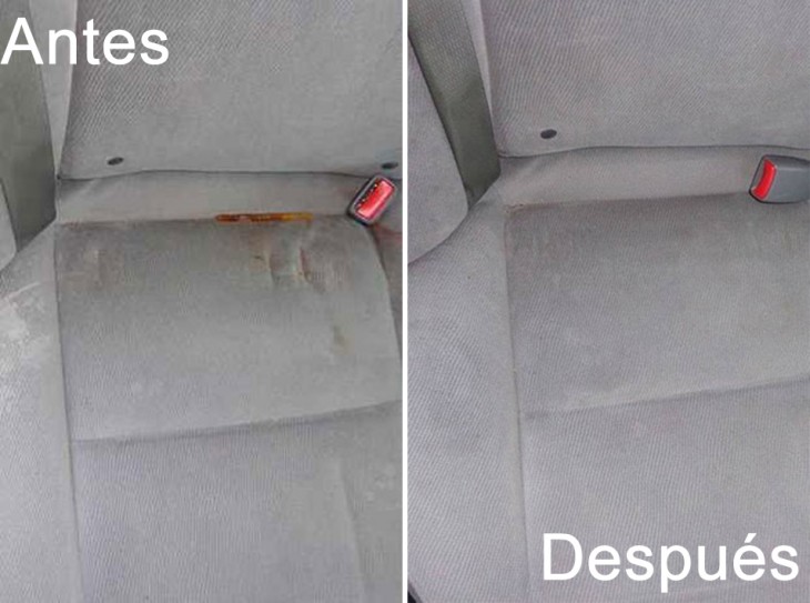 fotos del antes y después de limpiar los asientos de un coche 