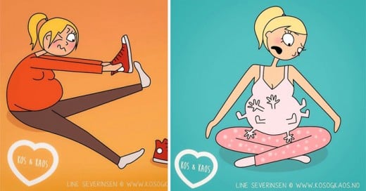 Line Severinsen, muestra su divertido trabajo en ilustracion de como es el proceso del embarazo