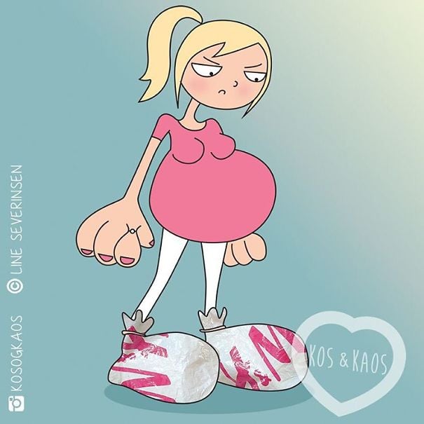 animación de una mujer embarazada con manos y pies hinchados 