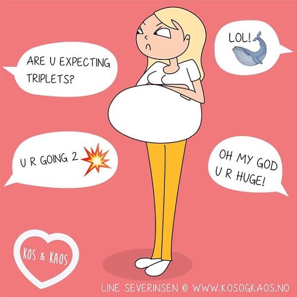 ilustración de una mujer embarazada con algunos comentarios que les dicen cuando se esta embarazada 