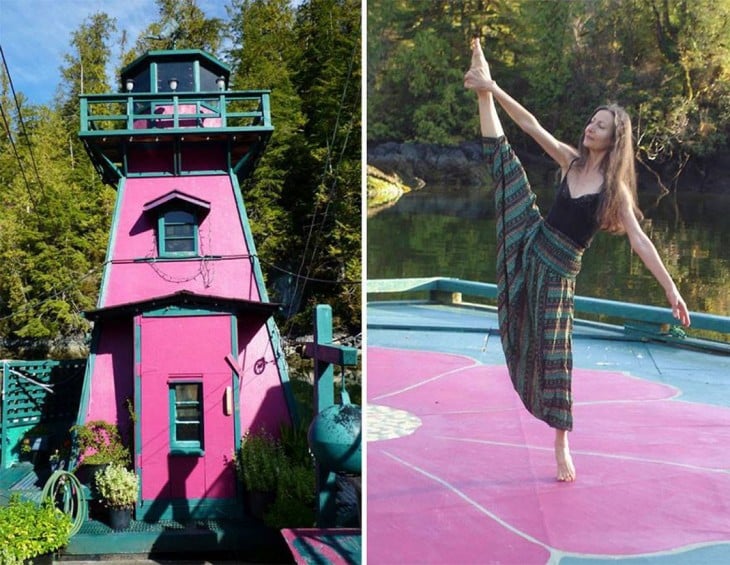 Catherine King bailando dentro de su isla flotante en Vancouver 