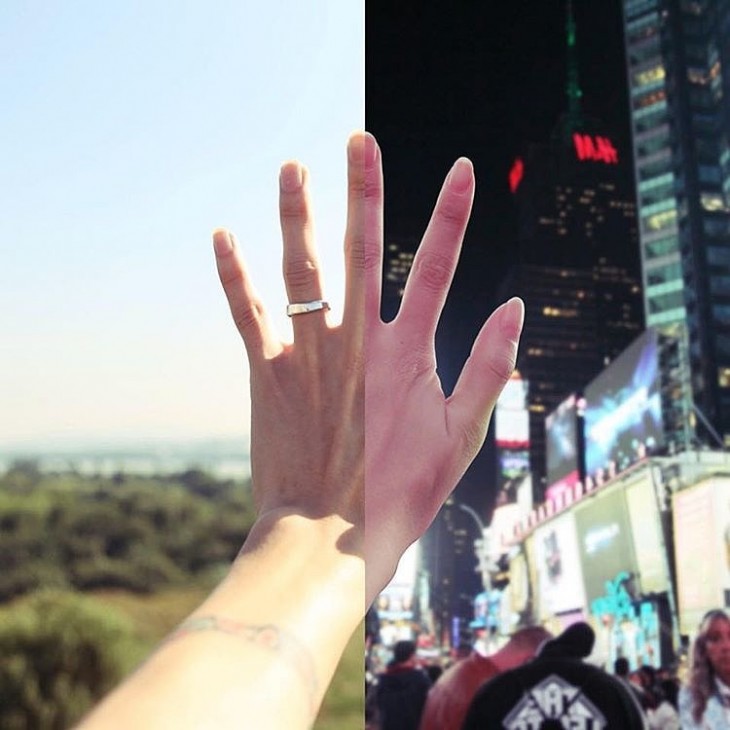 foto de la mitad de la mano de una mujer junto a la mitad de una mano de un chico 