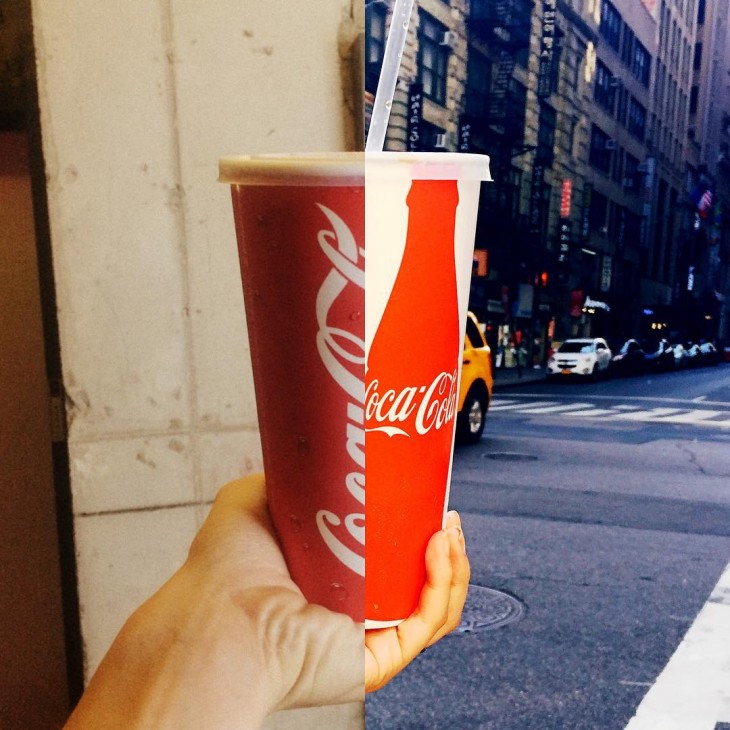 fotos de unos vasos de coca cola partidos a la mitad 