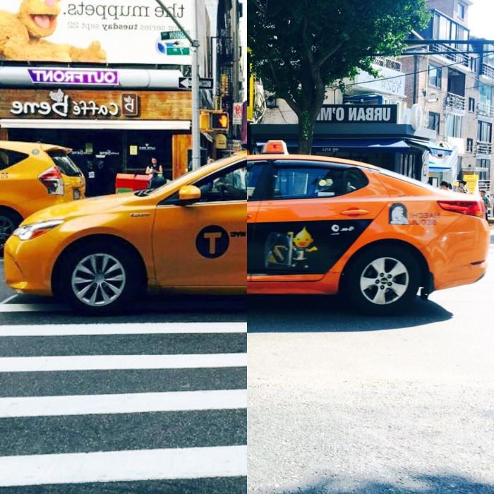 foto de dos taxis partidos a la mitad 