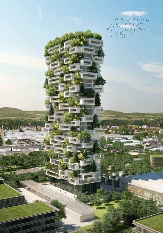 proyecto del edificio que estará cubierto por árboles en Suiza 